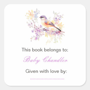Spring Cute Bird Baby Shower Square Sticker