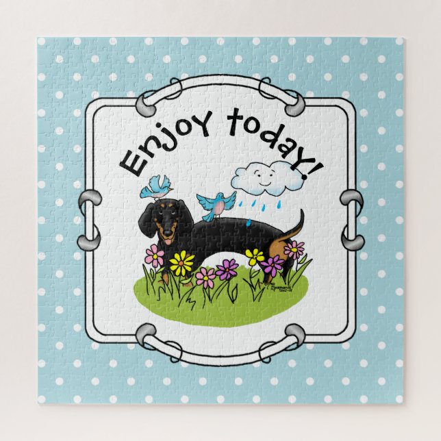 Spring Dachshund (black and tan) Cute dog Jigsaw Puzzle (Vertical)
