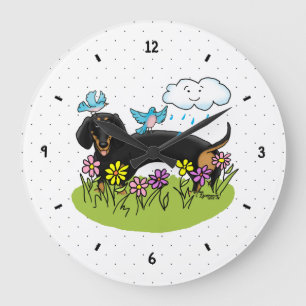 Spring Dachshund (black and tan) Cute dog Large Clock