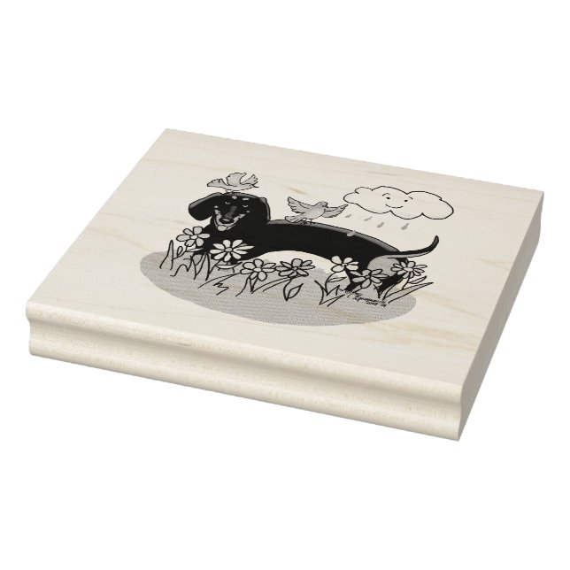 Spring Dachshund (black and tan) Cute dog Rubber Stamp (Stamp)