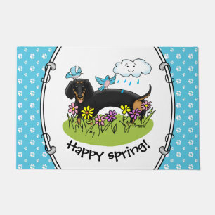 Spring Dachshund Dog Dachsie (black and tan) Cute Doormat