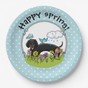 Spring Dachshund Dog Dachsie (black and tan) Cute Paper Plate
