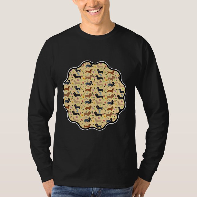 Spring Dachshund Pattern With Flowers T-Shirt (Front)