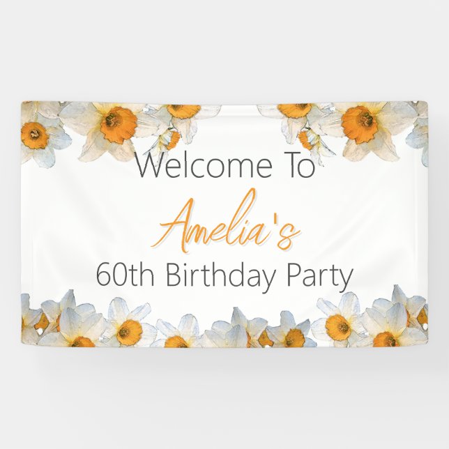 Spring Daffodil Any Age Birthday Banner (Horizontal)
