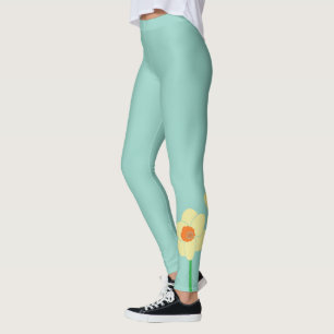 Spring Daffodil Background Yellow Flowers on Blue Leggings