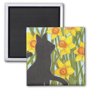 Spring Daffodil Black Cat Magnet