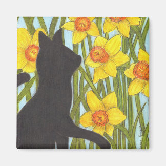 Spring Daffodil Black Cat Magnet