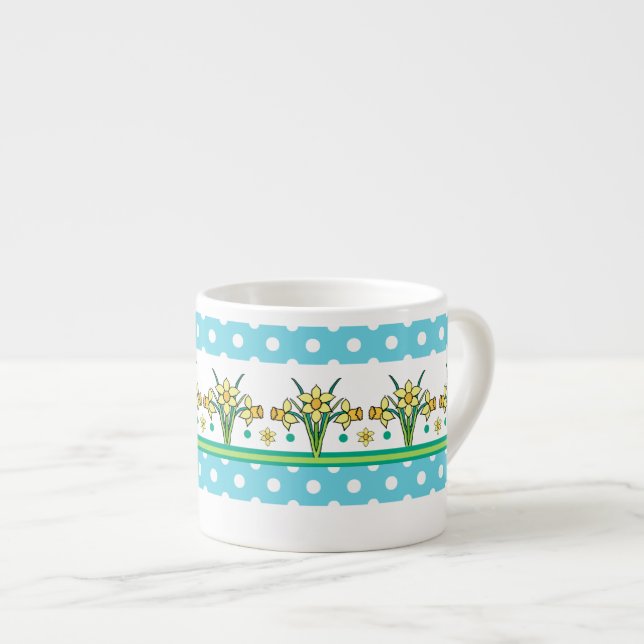 Spring Daffodil Border, Polka Dots Espresso Mug (Front Right)