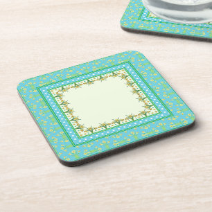 Spring Daffodil Border, Polka Dots Square Coasters