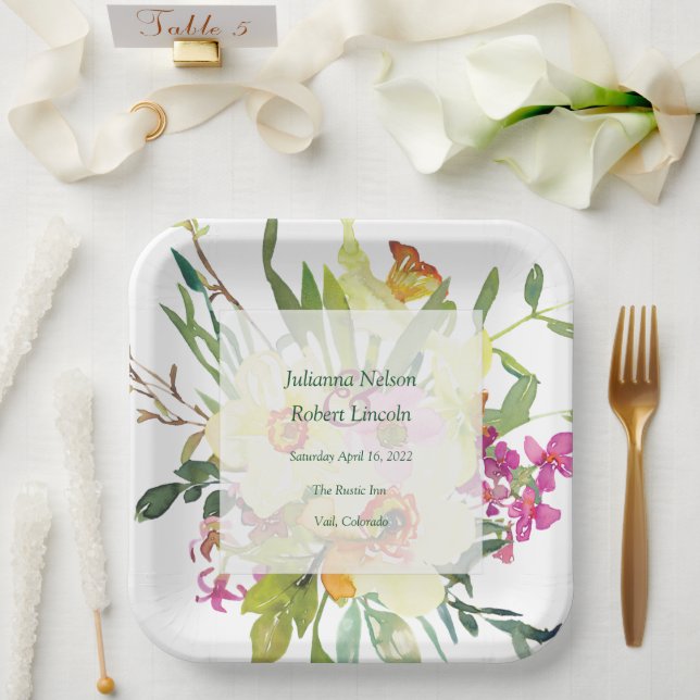 Spring daffodil bouquet wedding   paper plate (Wedding)