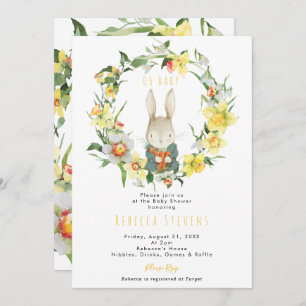 spring daffodil bunny baby shower invitation
