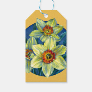 Spring daffodil fine art painting yellow gift tag