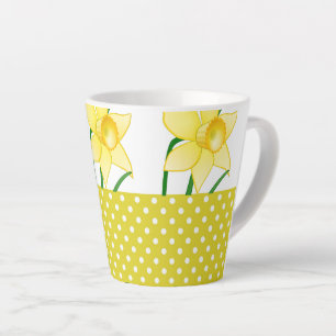 Spring Daffodil Flower with Polka-Dots Yellow  Latte Mug