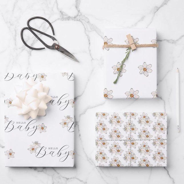 Spring Daffodil Flowers Baby Shower Wrapping Paper Sheet (Creator Uploaded)