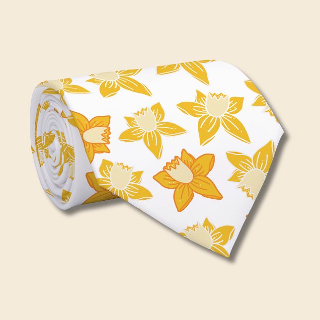 Spring Daffodil pattern Tie (Daffodil spring floral tie)