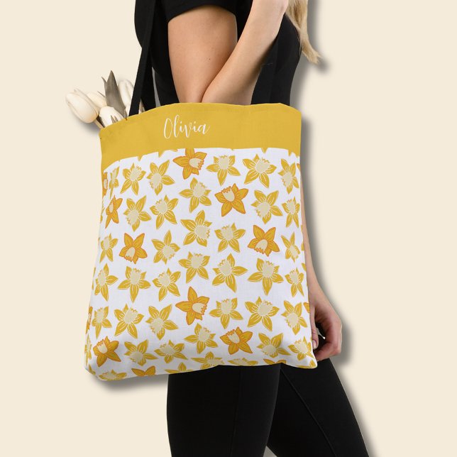 Spring Daffodil pattern Tote Bag (Daffodil spring floral personalized tote bag)