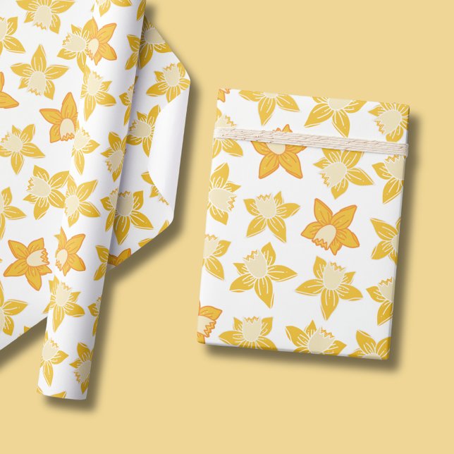 Spring Daffodil Pattern Wrapping Paper (Spring daffodil yellow floral wrapping paper rolls. Matching items available. )