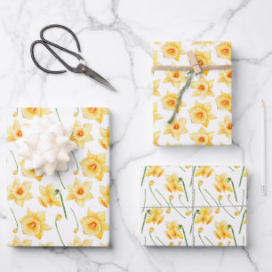 Spring Daffodil Yellow Rustic Floral  Wrapping Paper Sheet
