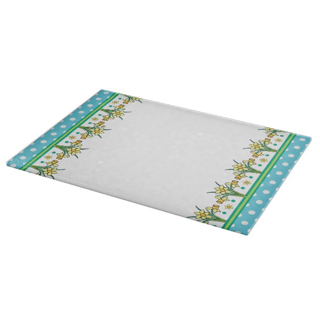 Spring Daffodils and Polka Border Cutting Board (Corner)