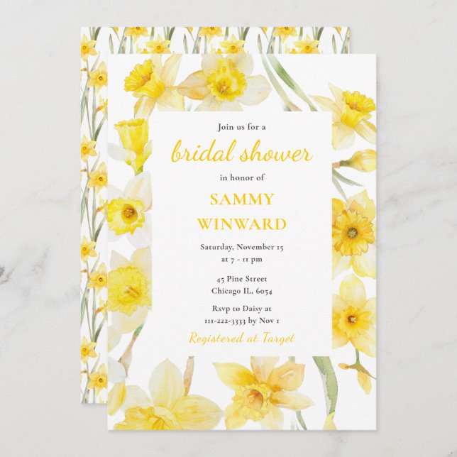 Spring Daffodils Bridal Shower Invitation (Front/Back)