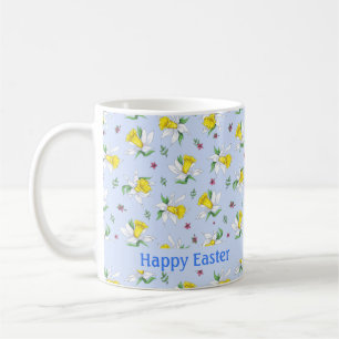 Spring Daffodils on Light Blue Happy Easter  Coffee Mug