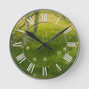 Spring Daffodils Round Clock