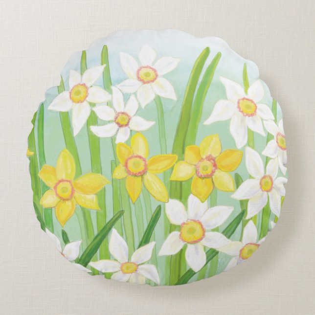 Spring Daffodils  Round Cushion (Front)