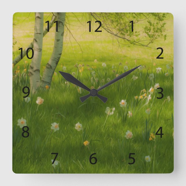 Spring Daffodils Square Wall Clock (Front)