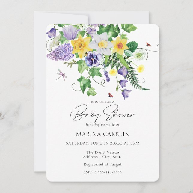 Spring Daffodils, Wildflowers & Poem Baby Shower Invitation (Front)