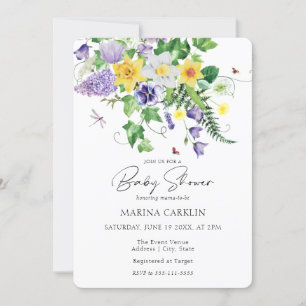 Spring Daffodils, Wildflowers & Poem Baby Shower Invitation