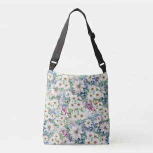 Spring Daisies & Blue Floral Pattern Crossbody Bag