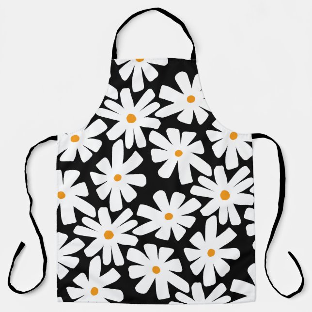Spring daisies floral retro pattern black  apron (Front)