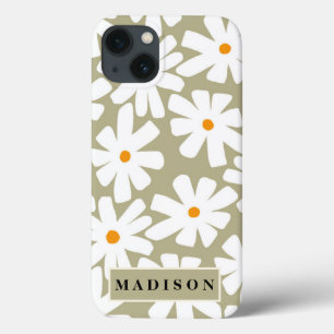 Spring daisies floral retro pattern sage green iPhone 13 case