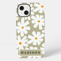 Spring daisies floral retro pattern sage green