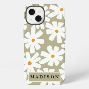 Spring daisies floral retro pattern sage green iPhone 13 case