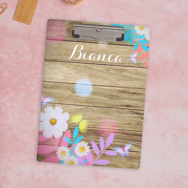 Spring Daisies Foliage and Butterflies on Wood Clipboard (Creator Uploaded)
