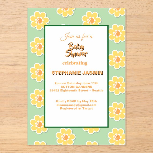 Spring Daisies on Pastel Sage Green Acrylic Invitations (Front)