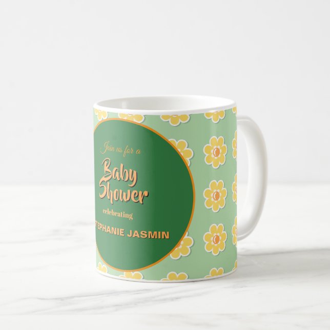 Spring Daisies on Pastel Sage Green Coffee Mug (Front Right)