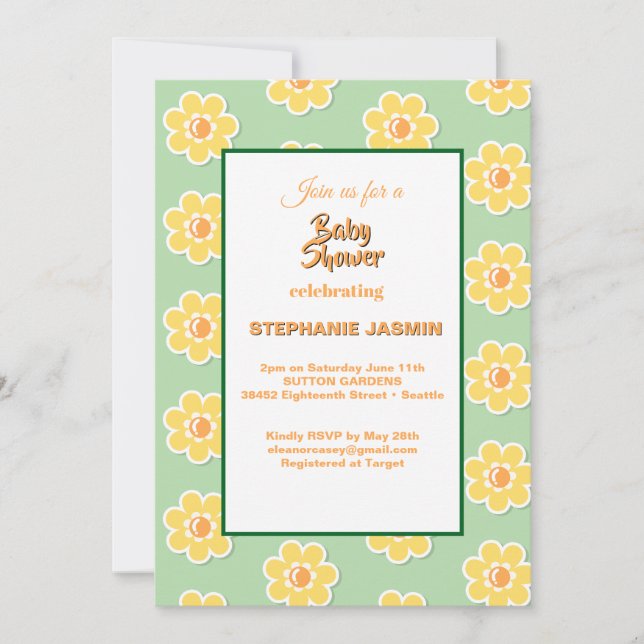 Spring Daisies on Pastel Sage Green Invitation (Front)