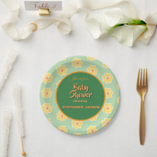 Spring Daisies on Pastel Sage Green Paper Plate