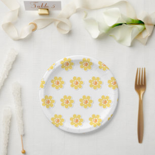 Spring Daisies on Pastel Sage Green Paper Plate