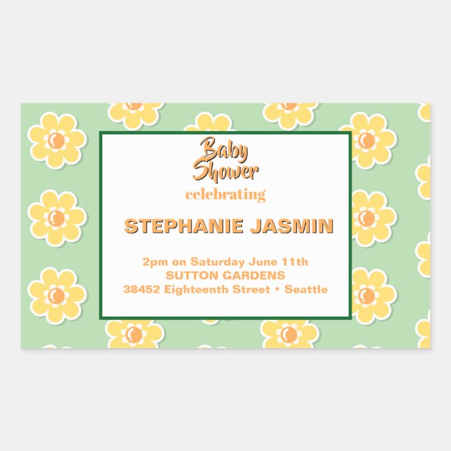 Spring Daisies on Pastel Sage Green Rectangular Sticker (Front)