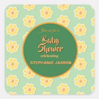 Spring Daisies on Pastel Sage Green Square Sticker