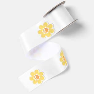 Spring Daisies on Pastel White Satin Ribbon