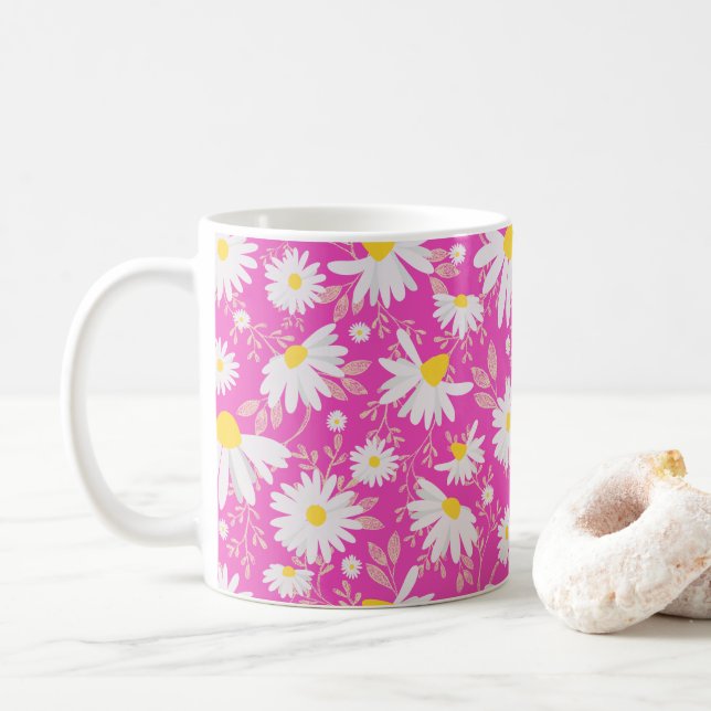 Spring Daisies -Pink Coffee Mug (With Donut)