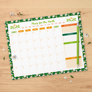 Spring Daisies & Vine Monthly Sunday Start Planner Notepad