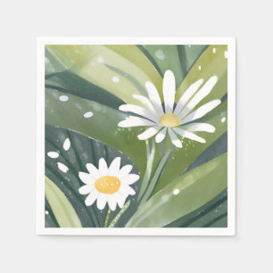 Spring Daisies   Watercolor White Floral Garden Napkin