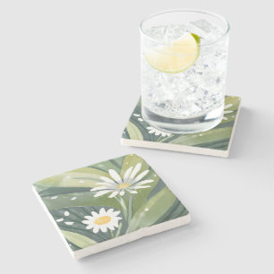 Spring Daisies Watercolor White Floral Garden Stone Coaster
