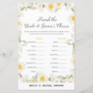 Spring Daisy Flower Bridal Shower Game PRINTED