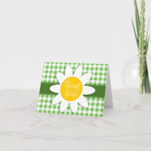Spring Daisy; Green Chequered; Gingham Thank You Card